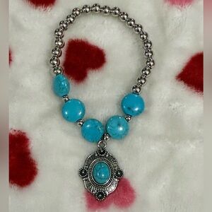Turquoise and Silver Beaded Pendant Bracelet